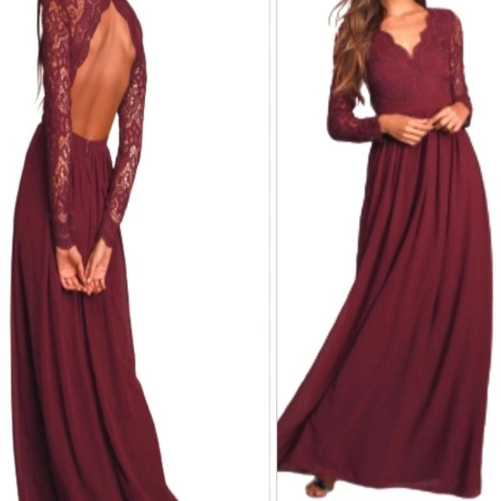 Lulu's AWAKEN MY LOVE BURGUNDY MAXI DRESS